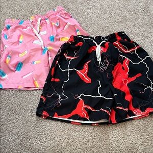 Black & Red Lightning Swim Trunks + Pink Popsicle Swim Shorts - Two-Pack